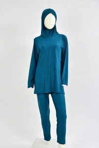 Maillot de bain musulman unisexe intégral léger UPF30 en polyester/nylon avec hijab, robe de bain à manches longues et pantalon long, couleur unie ou color-block - Product Image 2