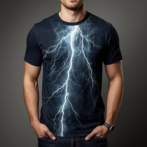 T-shirt imprimé Lightning en coton, décontracté, avec personnalisation OEM ODM pour hommes et femmes - Product Image 1