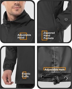 CONX Custom Logo Men's Waterproof Quilted Hooded Anorak Windbreaker <b>Jacket</b> Quarter-Zip <b>Lightweight</b> Nylon Outerwear Pockets - Product Image 2