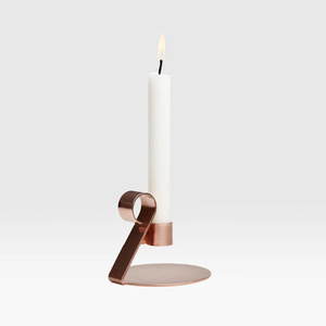 Rose Gold Metal <b>Taper</b> <b>Candle</b> <b>Holder</b> Featuring A Unique Loop Handle And Round Base For Modern Minimalist Tabletop Decoration - Product Image 1