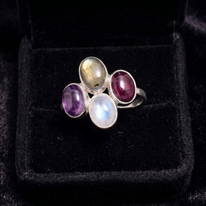 Natural Multi Gemstone <b>Ring</b> Handmade 925 Sterling Silver Moonstone Amethyst Labradorite <b>Statement</b> Jewelry - Product Image 4