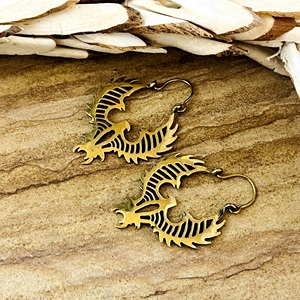 Pendientes de Aro con Diseño de Fénix Tribal, Favoritos del Mercado, Joyería Boho de Latón para Mujer, Acabado de Latón Antiguo, Diseño de Pájaro [Venta al por Mayor/OEM/ODM] - Product Image 4