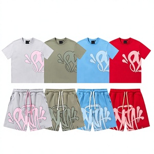Ensemble streetwear unisexe 2 pièces, t-shirt et short en coton, imprimé lettres, col rond, manches courtes, coupe classique, printemps été, vêtements décontractés - Product Image 1