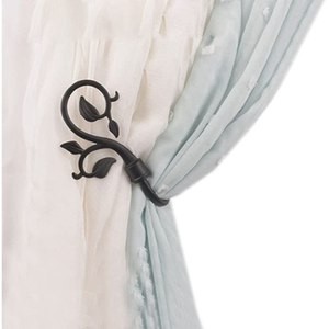 Attaches de rideaux en métal noir courbé avec motif feuille, style classique, pour la décoration des fenêtres. - Product Image 1