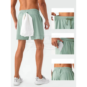Men's Solid Color Quick Dry Sports Shorts <b>Elastic</b> Waist Drawstring Pockets 100% Polyester Woven Fabric Mid Length Sporty Style - Product Image 5