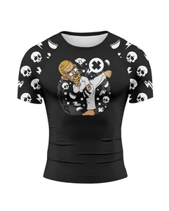 Rashguard noir à manches courtes pour homme avec motif tête de mort et imprimé de personnage, t-shirt de compression à séchage rapide pour MMA, BJJ, grappling - Product Image 6