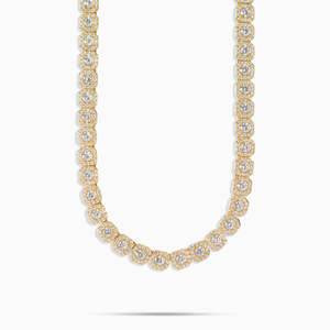 Collar de tenis de lujo con halo de corte redondo, diamantes simulados VVS, chapado en oro, para mujer y hombre - Product Image 2