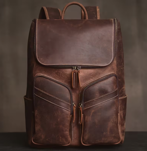 Mochila de cuero vintage marrón de gran capacidad con cremallera, bolso de viaje para hombre, mochila de cuero ligera para la escuela o la universidad. - Product Image 6