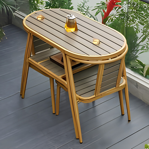 Teak Wood Outdoor Oval <b>Table</b> <b>Rustic</b> Design Durable Garden Furniture Patio Balcony Use - Product Image 1