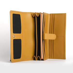 Cartera Larga de Cuero Genuino Unisex, Cierre de Cremallera Minimalista, Gran Capacidad, Uso Diario, Color Amarillo Mostaza - Product Image 3