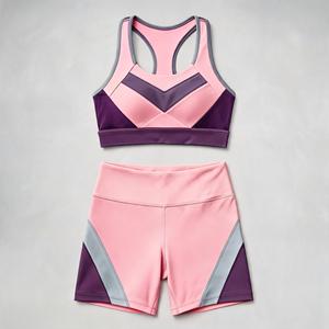 Conjunto Deportivo de 2 Piezas para Mujer: Sujetador Deportivo Racerback y Shorts de Cintura Alta con Bloques de Color, Ropa Deportiva sin Costuras para Yoga - Product Image 1