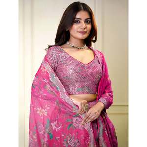 Maravillosas lentejuelas rosas Organza Sangeet Wear Lehenga Choli - Product Image 3