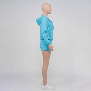 Conjunto de 2 Piezas con Capucha Azul para Mujer, Ropa Deportiva Informal, Corte Regular, Transpirable, de Secado Rápido, Ecológico, 100% Algodón, Invierno - Product Image 2