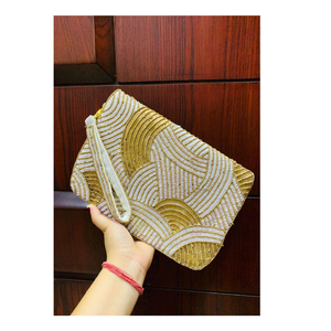 Bolso de mano con diseño de rayas blancas y cuentas para mujer, superventas, bolso forrado de satén para fiestas, bolso de fiesta al por mayor - Product Image 6