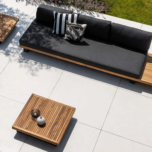 Elegant <b>Teak</b> <b>Wood</b> Outdoor Sofa Set with Charcoal Cushions Slatted Coffee Tables and Tropical Garden Patio <b>Furniture</b> - Product Image 3