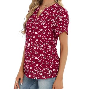Custom Short <b>Flutter</b> <b>Sleeve</b> Women Chiffon <b>Top</b> Premium Lightweight Flowy Polyester Maroon Floral V Neck T-Shirts - Product Image 3