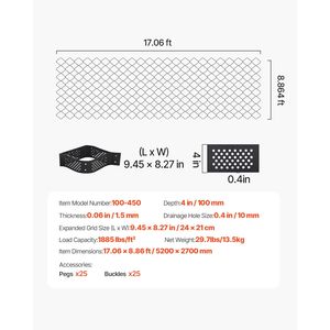 แผ่นตาข่ายกรวดขนาด 4 นิ้ว ความลึก 17.06 x 8.86 ฟุต รับน้ำหนักได้ 1880 ปอนด์ต่อตารางฟุต แผ่นตาข่ายระบายน้ำสำหรับพื้นหญ้า ขนาด 5200 x 2700 มม. สำหรับทางเดินรถ - Product Image 4