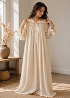 Robe de nuit pour femme, modèle explosif, de bonne qualité, respirante, en coton uni, ample, à manches longues, pour l'été - Maria Garments