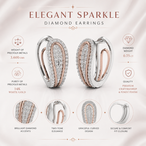 Pendientes de Aro con Diamantes Reales |   Pendientes de Lujo de Oro Blanco de 14K con Dos Tonos y 0.75TCW para Mujer |   Joyería de Diseño en Oro Rosa para Regalo - Product Image 5