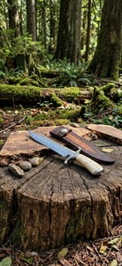 Cuchillo Bowie de Acero de Damasco Hecho a Mano, Hoja de Punta Caída, Mango de Cuero, Funda de Cuero, para Caza y Uso al Aire Libre - Product Image 4