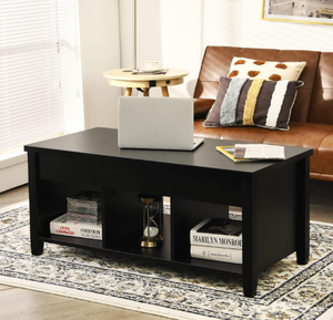Modern Black Wood Coffee Table with Hidden <b>Storage</b> <b>Shelf</b> for Home <b>Bedroom</b> Hotel or Office Contemporary Living Room Furniture - Product Image 1
