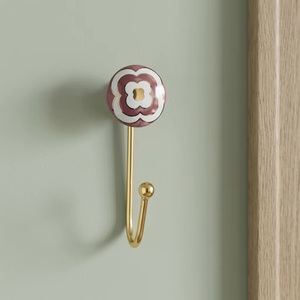 Ceramic Flower Wall <b>Hook</b> Gold Metal <b>Coat</b> Hanger Retro Style <b>Single</b> <b>Hook</b> for Clothing Wall Mounted Installation Waterproof - Product Image 3