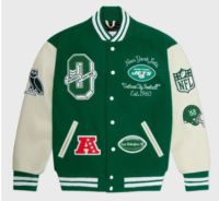 Veste universitaire personnalisée pour homme, veste de baseball brodée, veste à manches vertes avec patchs, vêtements d'extérieur