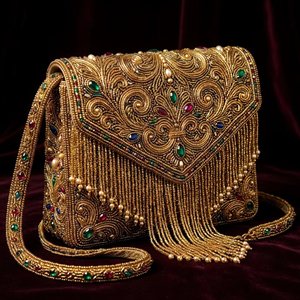 Bolso de Hombro Tipo Bandolera de Lujo Hecho a Mano con Cuentas en Forma de Concha Bohemia, de Poliéster, con una Sola Correa, para Fiestas Nocturnas, con Lentejuelas - Product Image 1