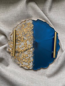 High Quality Black Resin <b>Tray</b> with coaster Home and Epoxy Resin Serving <b>Tray</b> for Snack Cheese Coffee <b>Tea</b> - Product Image 2