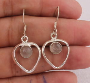 Natural Rose Quartz Heart <b>Earrings</b> 925 Sterling <b>Silver</b> Vintage Style Pink Gemstone Love Heart Dangles Wholesale Jewelry - Product Image 3