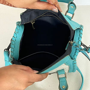 Vintage Western Hair On Cowhide <b>Leather</b> Mini Speedy Bag with Studded Genuine <b>Tooled</b> <b>Leather</b> Handmade Travel Handbag for Unisex - Product Image 6