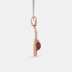 Two Tone <b>Ruby</b> Tulip Floral Lab Grown Diamond Teardrop Pendant <b>Necklace</b> - Product Image 3