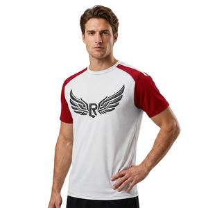 เสื้อยืดแขนราแกลนสีขาวดำสำหรับผู้ชาย ผ้าโพลีเอสเตอร์ 100% แห้งเร็ว ทรงปกติ คอกลม ลำลอง สีพื้น ดีไซน์แบบบล็อกสี - Product Image 4