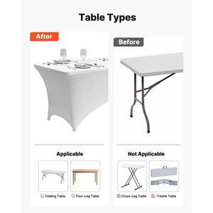 Paquete de 6 Manteles Rectangulares de Spandex Blanco de 8 Pies, Protector de Mesa Lavable, Resistente a las Arrugas, Fundas Elásticas para Eventos, Cócteles y Banquetes - Product Image 5