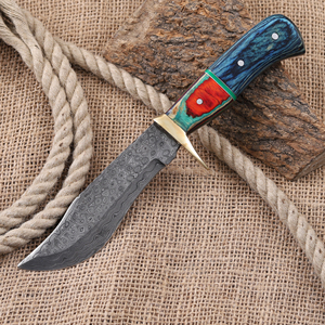 Couteau Bowie à lame fixe en acier Damas forgé à la main avec étui, couteau de chasse et de camping personnalisé OEM à lame pleine, manche en bois Pakka - Product Image 3