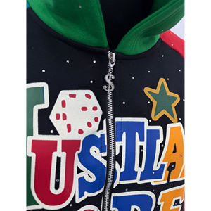 Sudadera con capucha de algodón polar con cremallera completa y pedrería, estilo casual urbano, manga raglán, al por mayor - Product Image 6