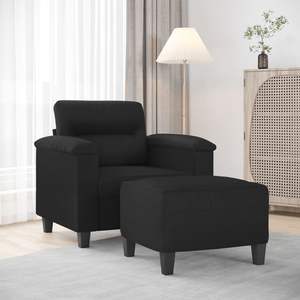 Sillón Individual de Cuero Sintético Negro con Reposapiés de Madera Contrachapada y Metal para Sala de Estar - Product Image 1
