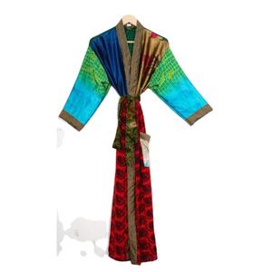 Free Size Vintage Floral <b>Silk</b> <b>Kimono</b> Robe Women's Sleepwear for Warm Weather for Beach Wear in Summer - Product Image 1
