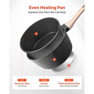 Set di cassette antiaderenti nere maniglie staccabili 1.5 QT 2.5 QT coperchi in vetro a induzione pentole da cucina compatibili multiuso - Product Image 3