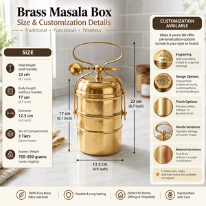 Brass <b>Tiffin</b> <b>Box</b> 2 Tier Stackable Food Carrier With Locking Handle And Spoon Luxury Metal Lunch <b>Box</b> Wholesale Manufacturer - Product Image 5