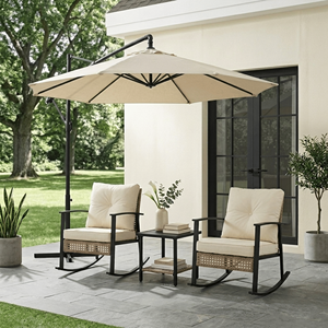 Ensemble de patio en rotin PE 3 pièces avec 2 fauteuils à bascule et table basse, tressé à la main, confortable - Product Image 6