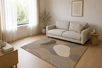Handgetufteter Wollteppich für Wohnzimmer Organischer Kieselstein Japandi Wabi Sabi Neutral Beige Grau Luxus Designer