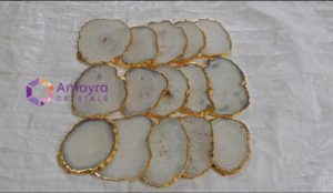 Natural White <b>Agate</b> <b>Coaster</b> With Gold Plating Handmade <b>Agate</b> <b>Coasters</b> Wholesale Natural <b>Agate</b> Slice Buy From Amayra Crystals - Product Image 2