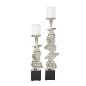Ensemble de porte-bougies en forme de coquillage argenté avec motif d'étoile de mer pour la décoration de la maison - Product Image 1