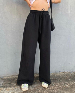 Pantalones de Mujer de Cintura Media, Corte Acampanado, 100% Algodón, Tejido de Rizo, Transpirables, Corte Regular, Largos, con Cordón, Estilo Casual de Invierno, 220g - Product Image 5