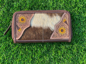 Nouveau Western élégant usiné peau de vache fourrure cuir main embrayages femmes conçu sac à main vente chaude couleur usiné cuir Unique portefeuille - Product Image 3