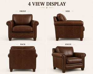 Sillón de Cuero Genuino, Resistente, con Brazos Enrollados y Adornos de Tachuelas, Sofá Individual para Sala de Estar, Muebles para el Hogar - Product Image 4
