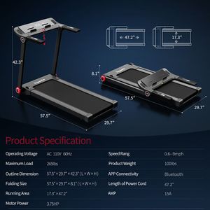 Tapis Roulant Pieghevole da 3.75HP con Inclinazione Automatica, Schermo LED e 12 Programmi Preimpostati per Palestra Domestica - Product Image 5