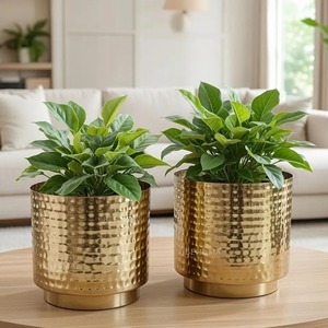 Pot de fleurs en métal de qualité supérieure résistant à la rouille, pour l'intérieur et l'extérieur, jardin, patio, balcon, conteneur décoratif pour plantes - Product Image 2