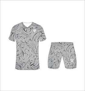 Custom sublimated <b>soccer</b> uniform set for men with grey marble texture print jersey and matching shorts for professional sports - Product Image 2